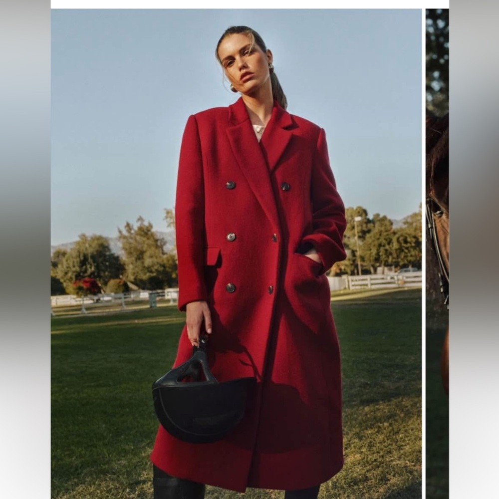 Reformation Deep Red Double-Breasted Trench Coat